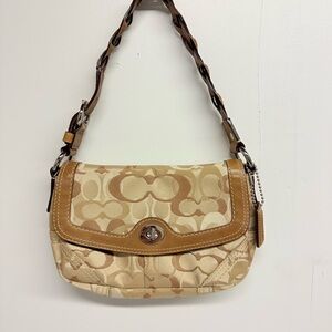 Coach Tan and Brown Signature Shoulder Bag